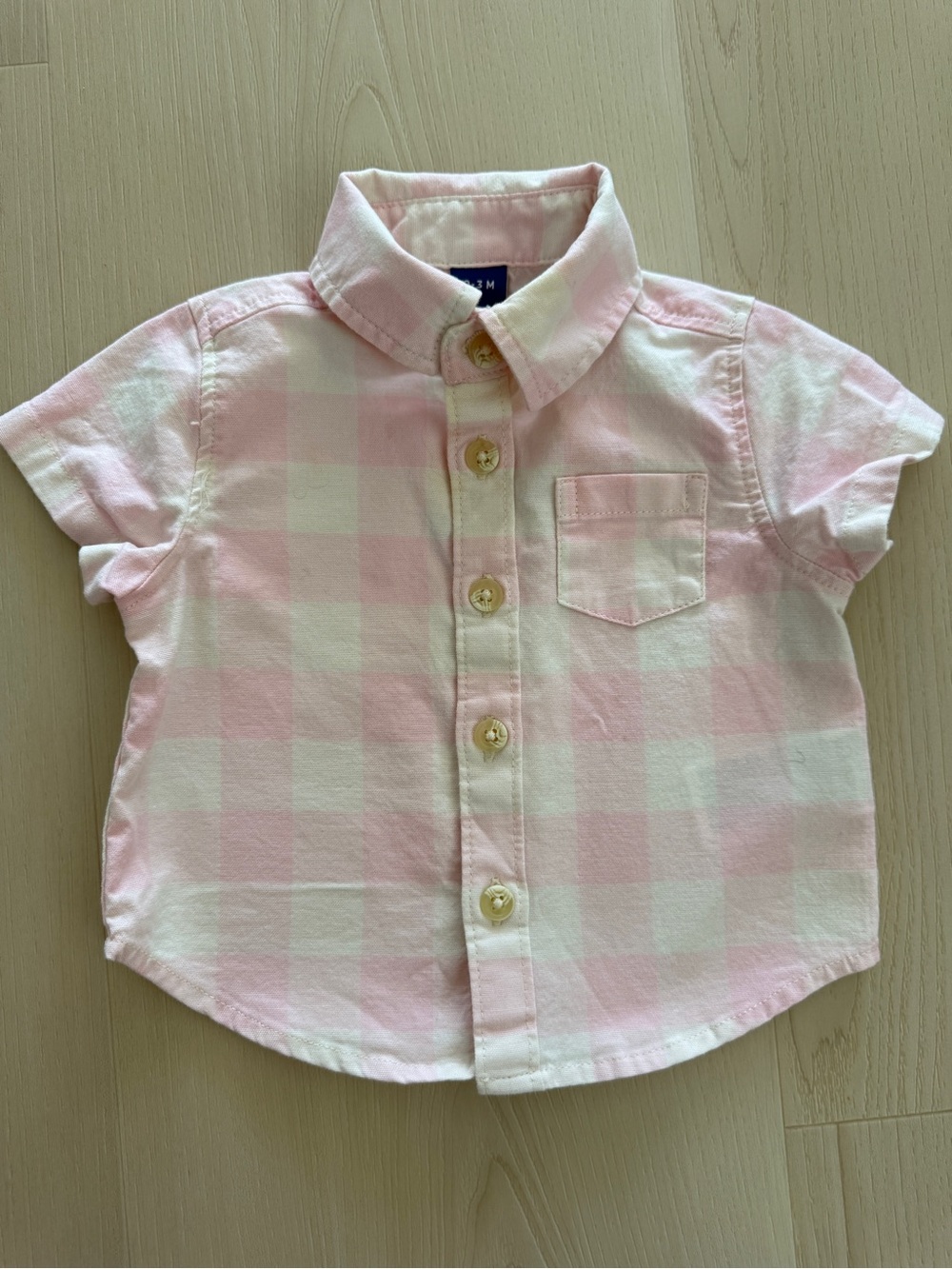Old Navy Pink White Plaid Short-Sleeve Button-Down Shirt
